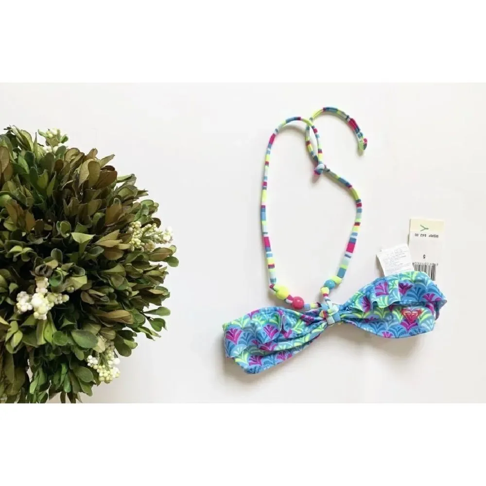 NWT Youth Girls Roxy Island Tiles Bandeau Bathing Suit Bikini Top - Sz 5